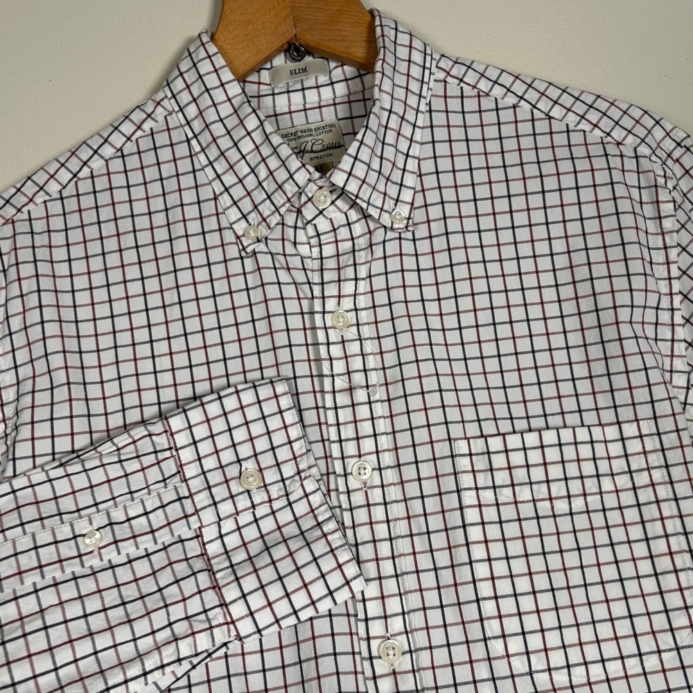 J Crew Slim Fit Organic Cotton Stretch Button Down Shirt Mens Medium Checkered
